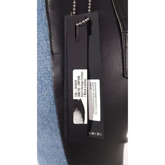 Amiri The Webster Leather Denim Crop Flare Jeans 26 40 Womens Blue New - Picture 9 of 16